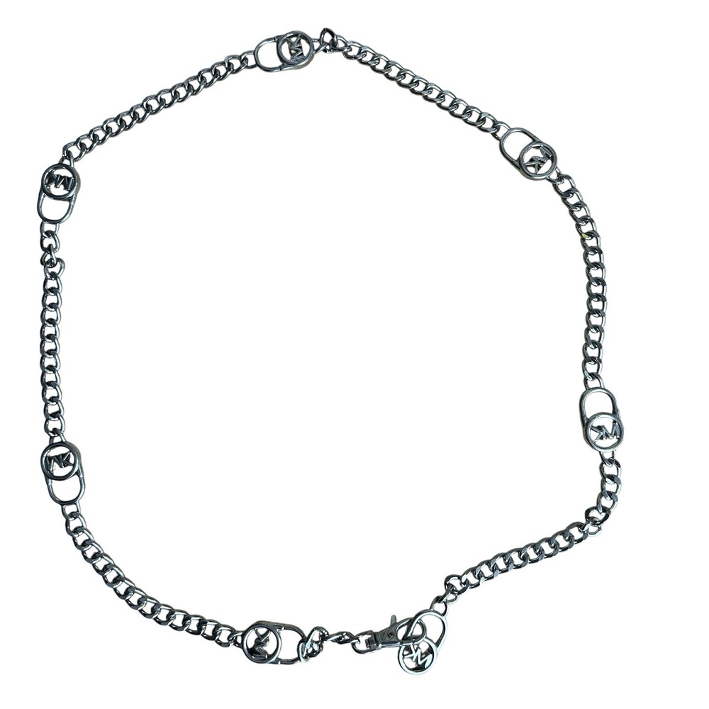 Michael Kors Silver MK Logo Chain Belt – Adjustable Designer Waist Jewelry 37-42